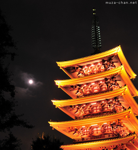 Full Moon, Senso-ji Temple Pagoda, Asakusa, Tokyo