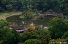 Genkyu-en Garden, view from Hikone castle