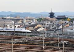 Old and new in Kyoto, the Toji pagoda and a Shinkansen
