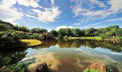 Japanese gardens, Genkyu-en wide-angle panoramic view