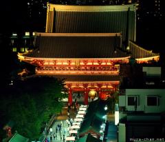 Senso-ji Hozomon gate bird's eye night view