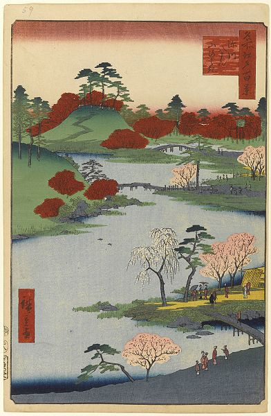 Hiroshige - One Hundred Famous Views of Edo - Cherry Blossoms at the Hachiman Shrine in Fukagawa
