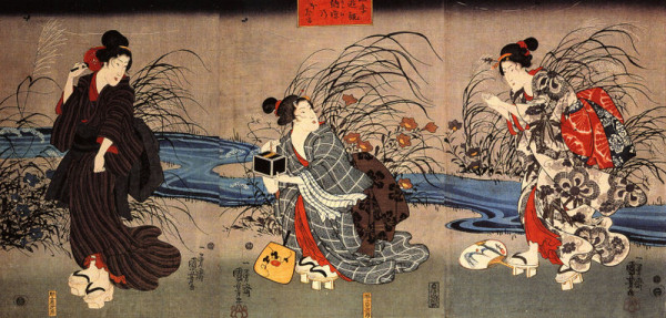 Utagawa Kuniyoshi - Woman catching firefly by a stream
