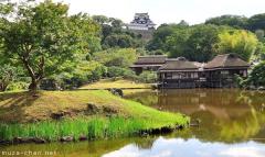 Simply beautiful Japanese scenes, Hikone castle viewed from the Genkyu-en garden