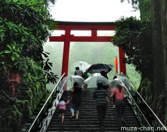 Simply beautiful Japanese scenes, Hakone shrine gate in the mist