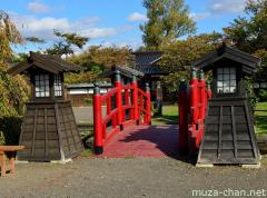 Red bridge at Matsumaehan Yashiki