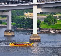 Yellow Boat under the Rainbow Bridge