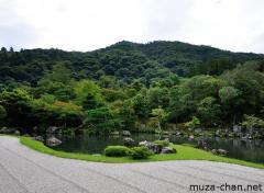 Tenryu-ji garden with Arashiyama mountain in the background